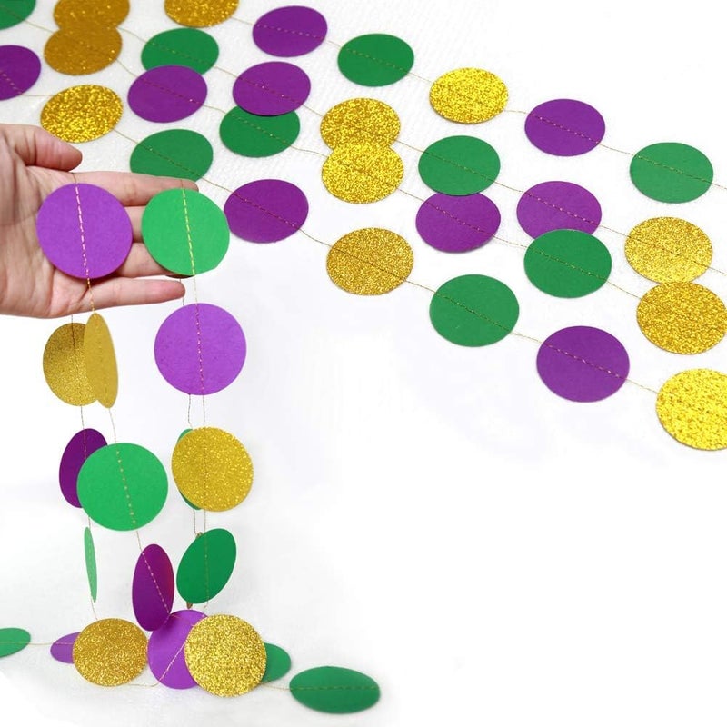 Decor365 Gold Purple Green Mardi Gras Decorations Glitter Dot Mardi Gras Garland Decor Circle Streamers Fat Tuesday Banner Carnival Themed Backdrop Wedding Baby Shower Birthday Party Supplies - Image 4